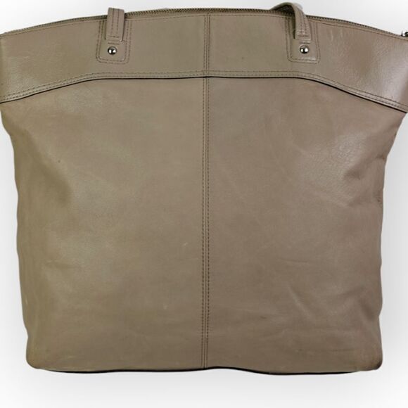 COACH BEIGE CC LOGO GENUINE LEATHER LARGE TOTE SHOULDER BAG HANDBAG PURSE BOHO - Picture 5 of 12